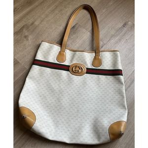 Vintage Gucci Tote Shopper Bag gold double GG Monogram